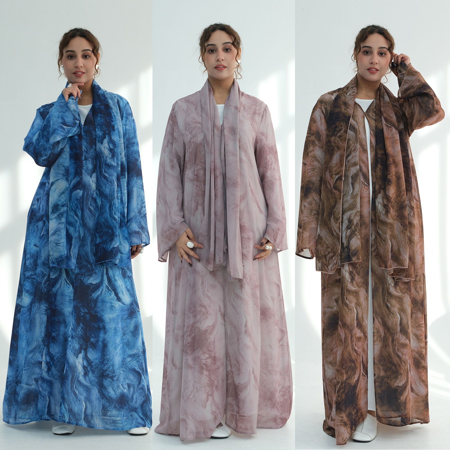 Embroidery Online - Abaya aperto in chiffon all'ingrosso Ombre