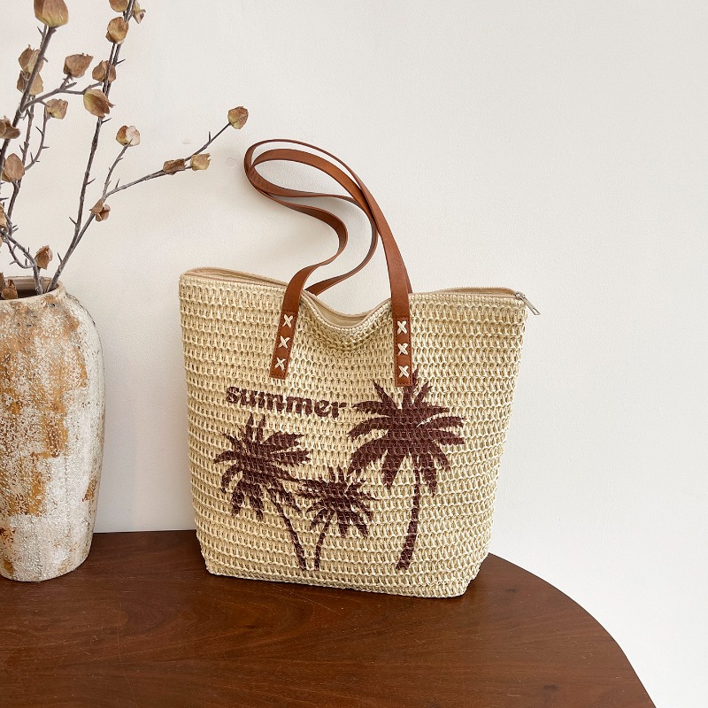 Embroidery Bali - Borsa in Paglia Intrecciata con Ricamo