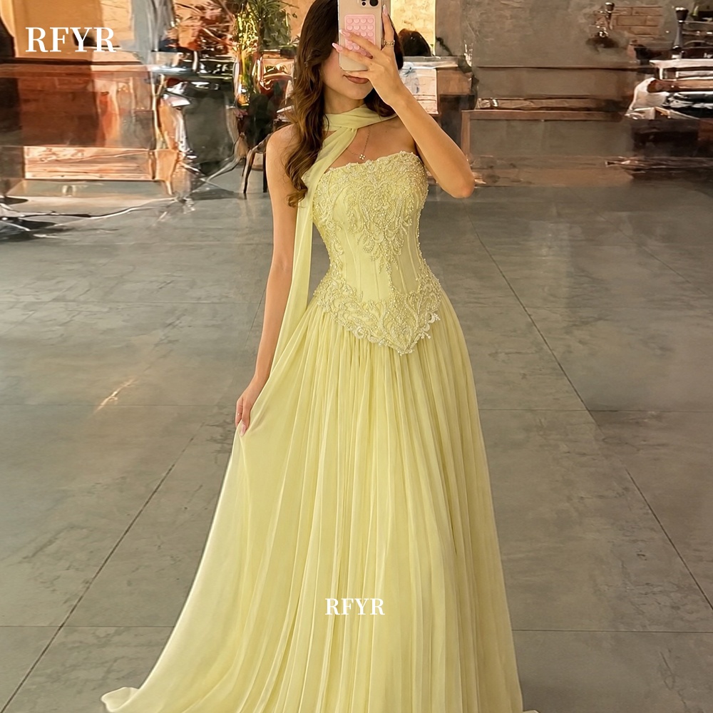 Embroidery Yellow Dress - Abito da sera giallo RFYR con